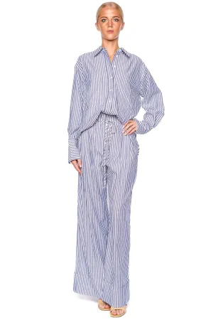 Yasmine Striped Chambray Belted Pant