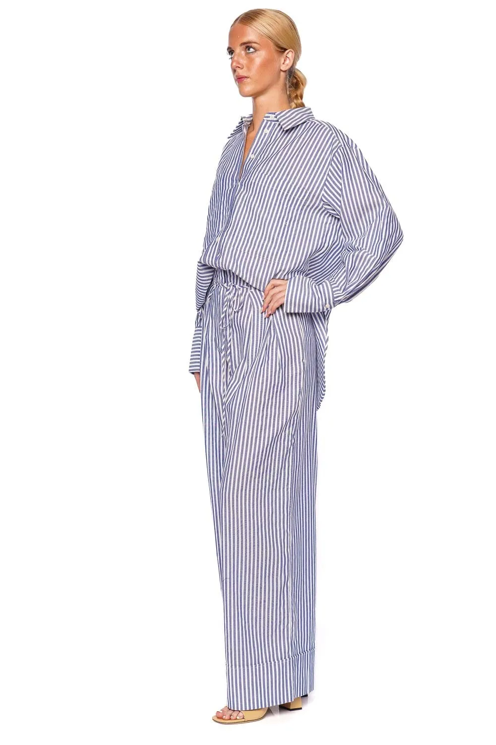 Yasmine Striped Chambray Belted Pant