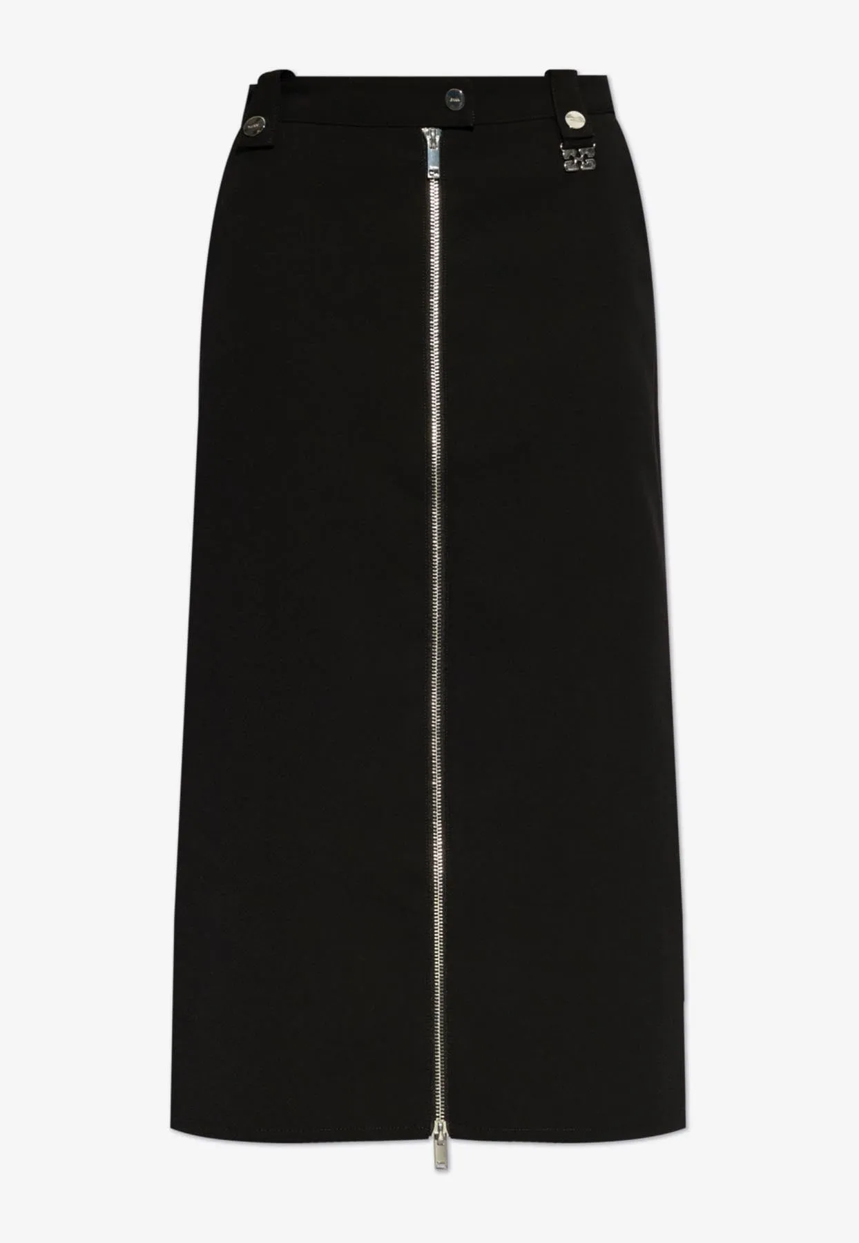 Zip-Up Crepe Midi Skirt