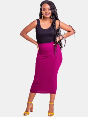 Zoya Basic Ribbed Midi Pencil Skirt - Burgundy